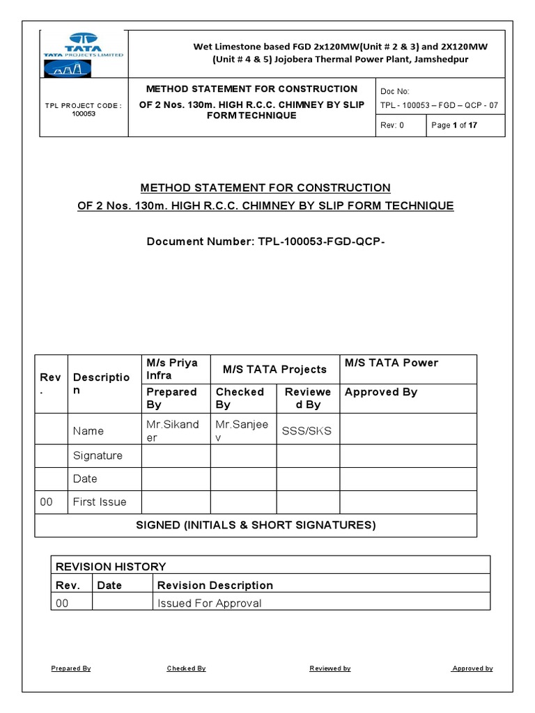 Method Statement for Chimney Construction | PDF | Concrete | Personal ...