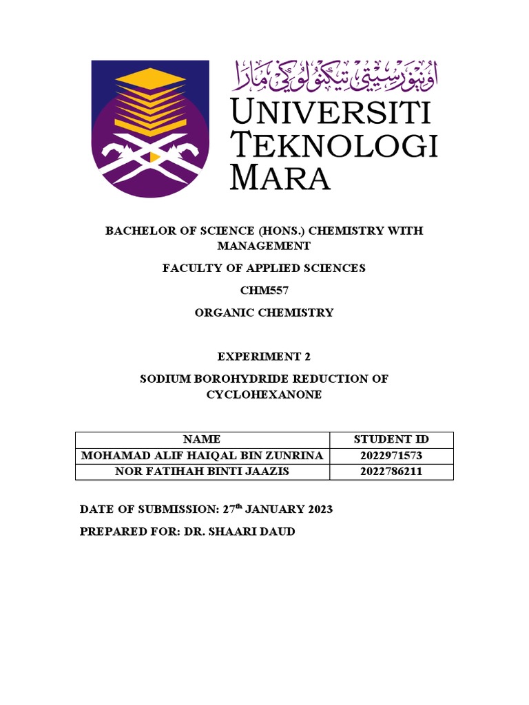Sodium Borohydride Reduction Experiment | PDF | Absorption Spectroscopy ...