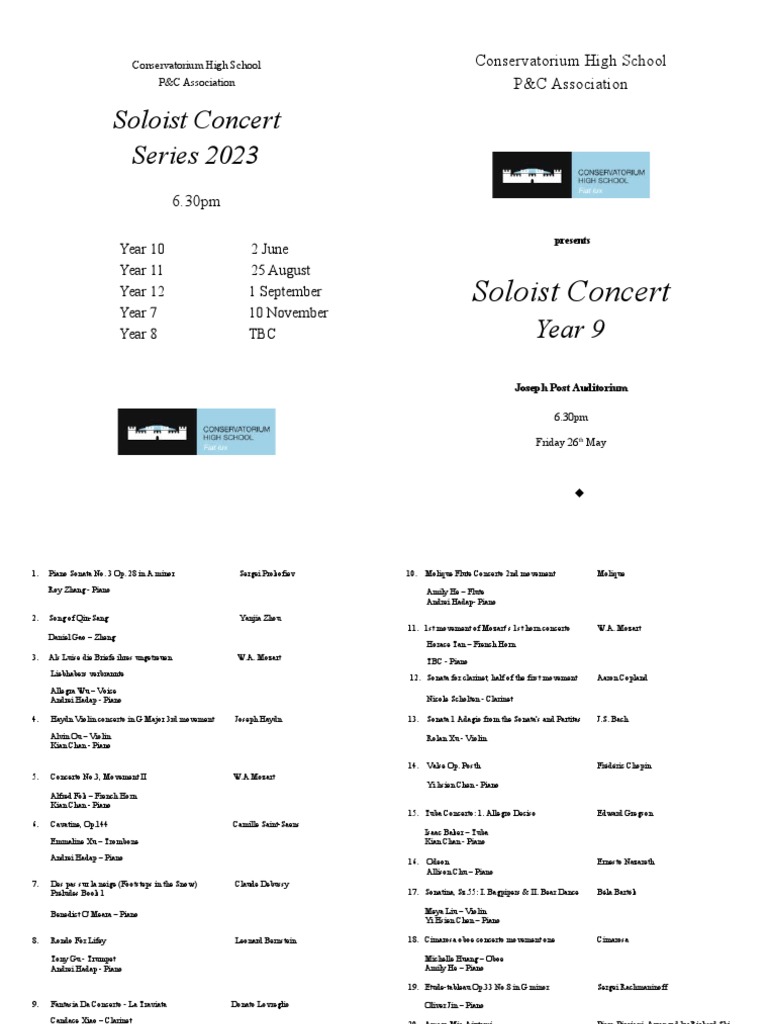 Conservatorium High School Soloist Concert 2023 | PDF | Concerto ...