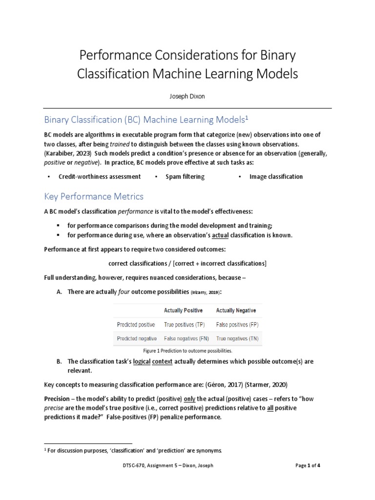 Binary Classification Machine Learning Models | PDF | Statistical ...
