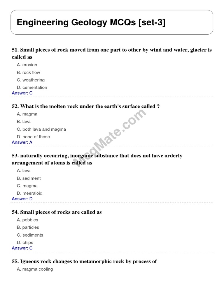 Engineering Geology Set 3 Pdf Rock Geology Igneous Rock
