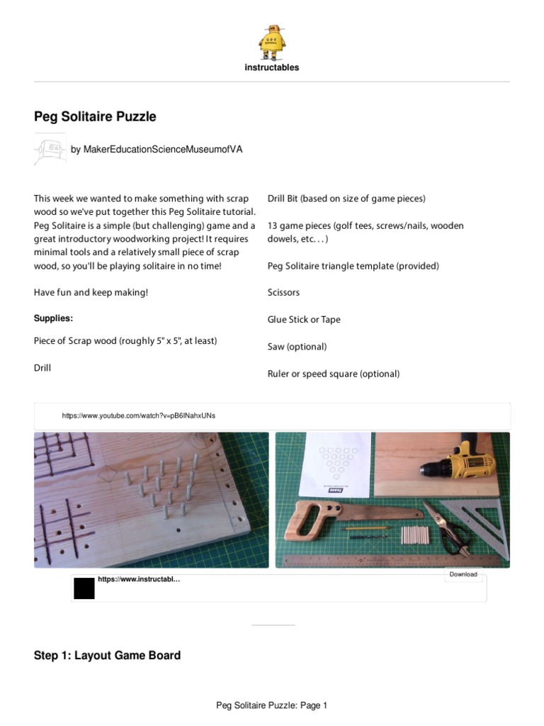 Peg Solitaire Puzzle PDF Drilling Drill
