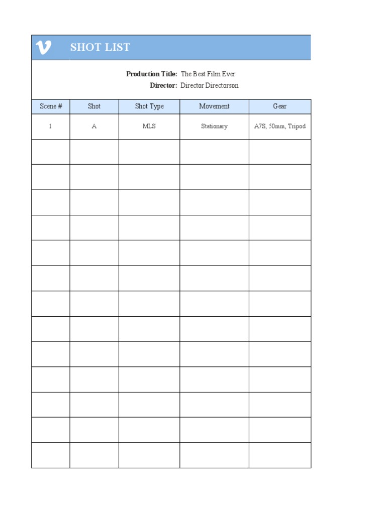 Shot List TEMPLATE 1 | PDF