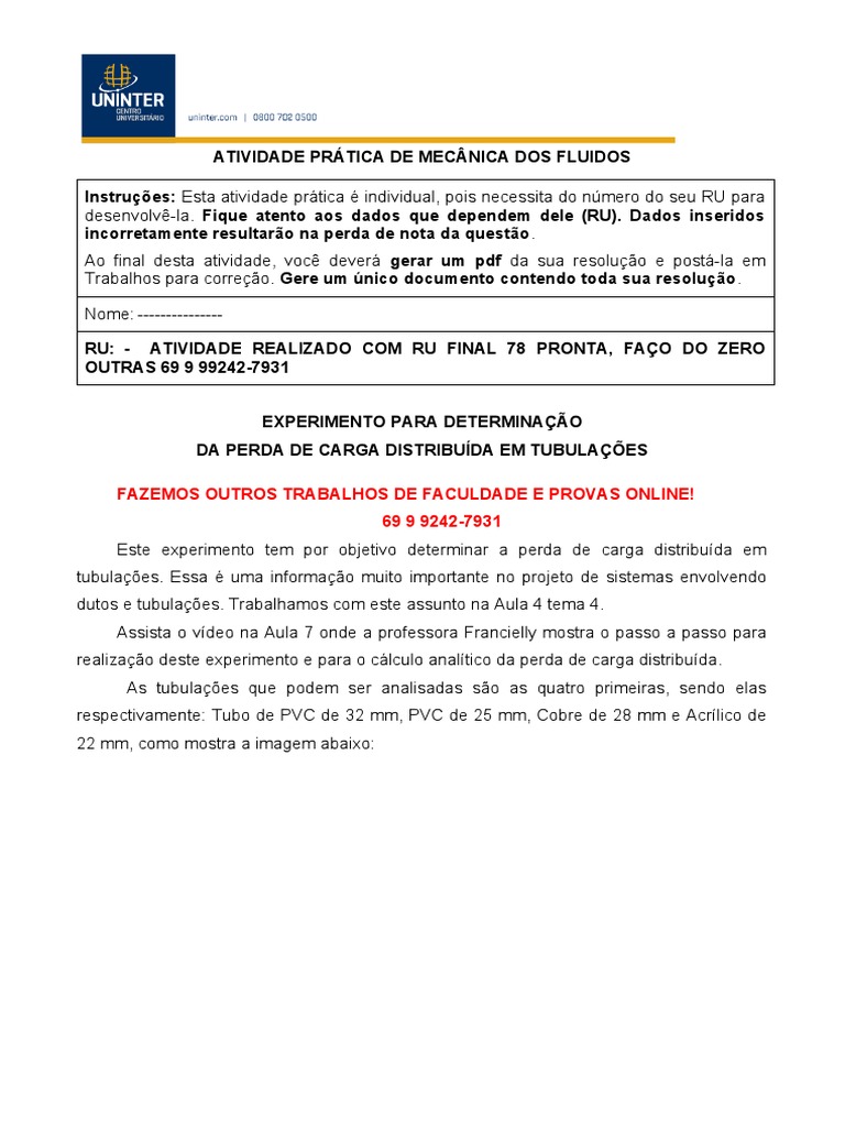 Atividade pratica lab virtual algetec perda de carga distribuida