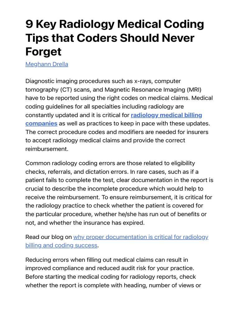 9 Key Radiology Medical Coding Tips For Coders PDF Radiology