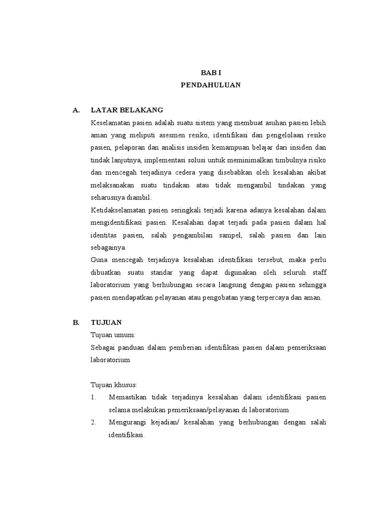Pedoman Identifikasi Pasien Laboratorium Pdf