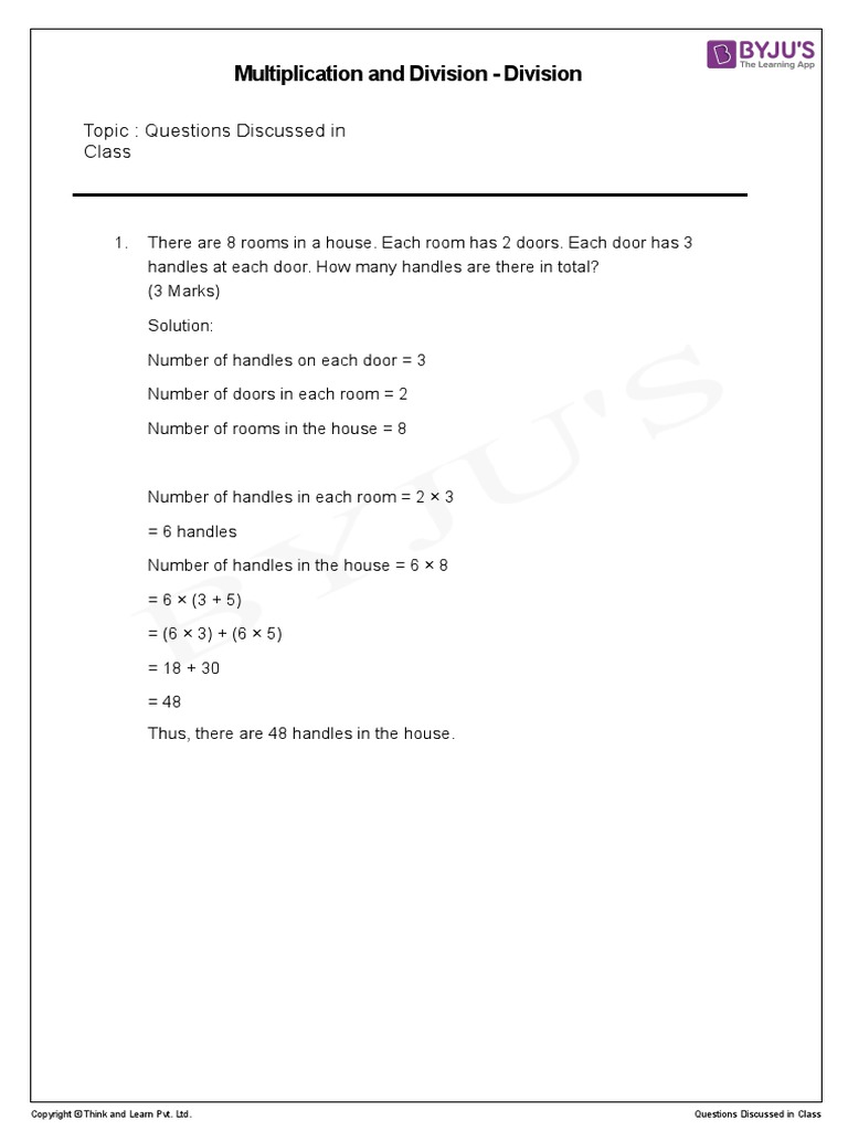 Multiplication and Division - Division - in Class | PDF | Mathematics ...