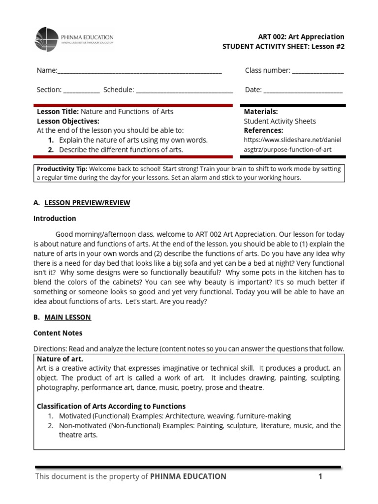 Art 002 Lesson 2 Sas Pdf The Arts Question