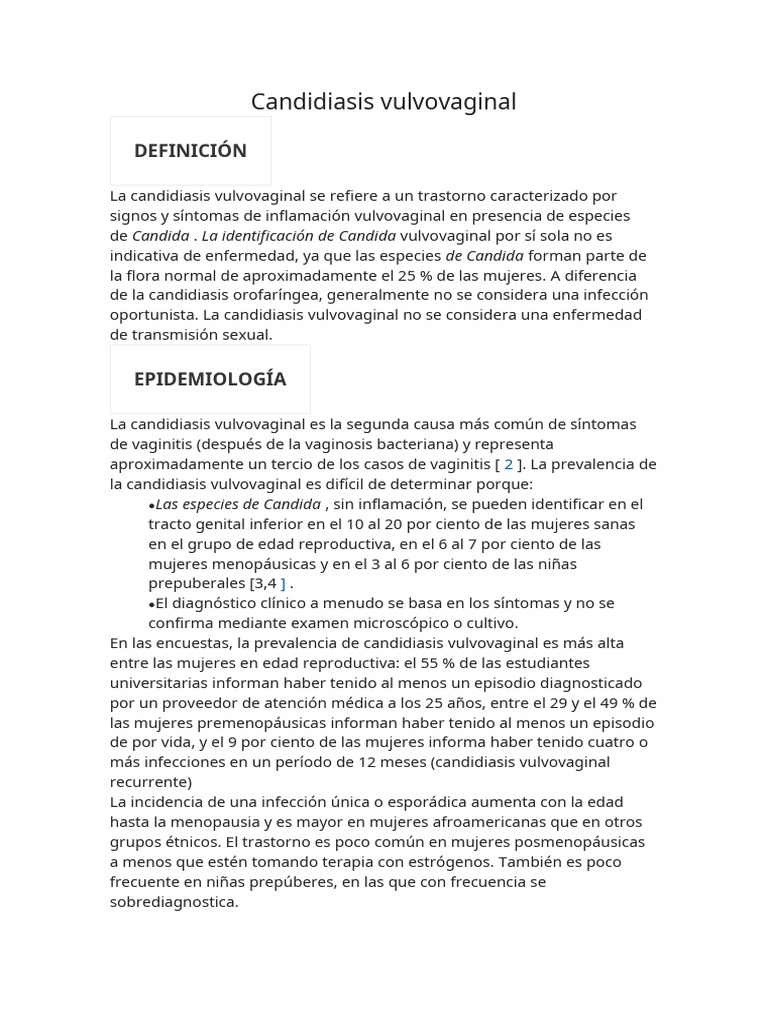 Candidiasis Vulvovaginal Uptodate PDF Candidiasis Inmunología