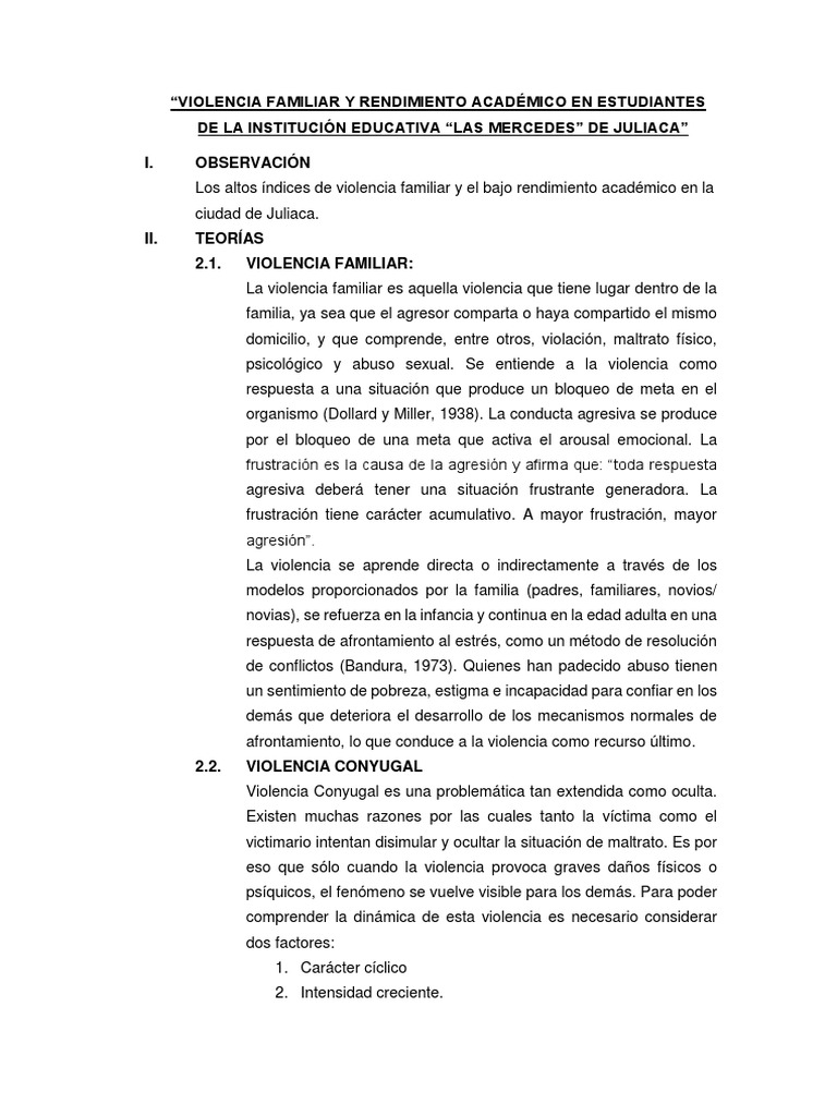 Violencia Familiar y Rendimiento Académico en Estudiantes de La ...