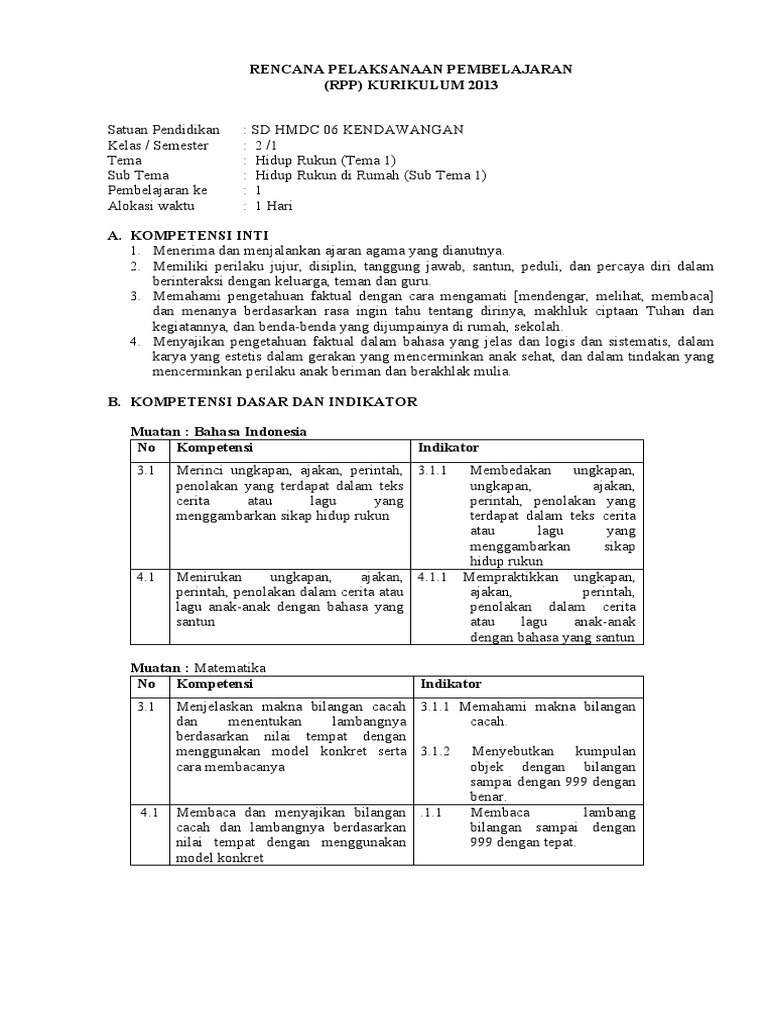 Kelas 2 Tema 1 | PDF