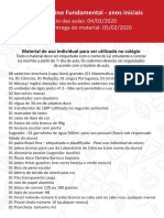 5º Ano - Ensino Fundamental - Anos Iniciais: Início Das Aulas: 04/02/2020 Data de Entrega Do Material: 05/02/2020