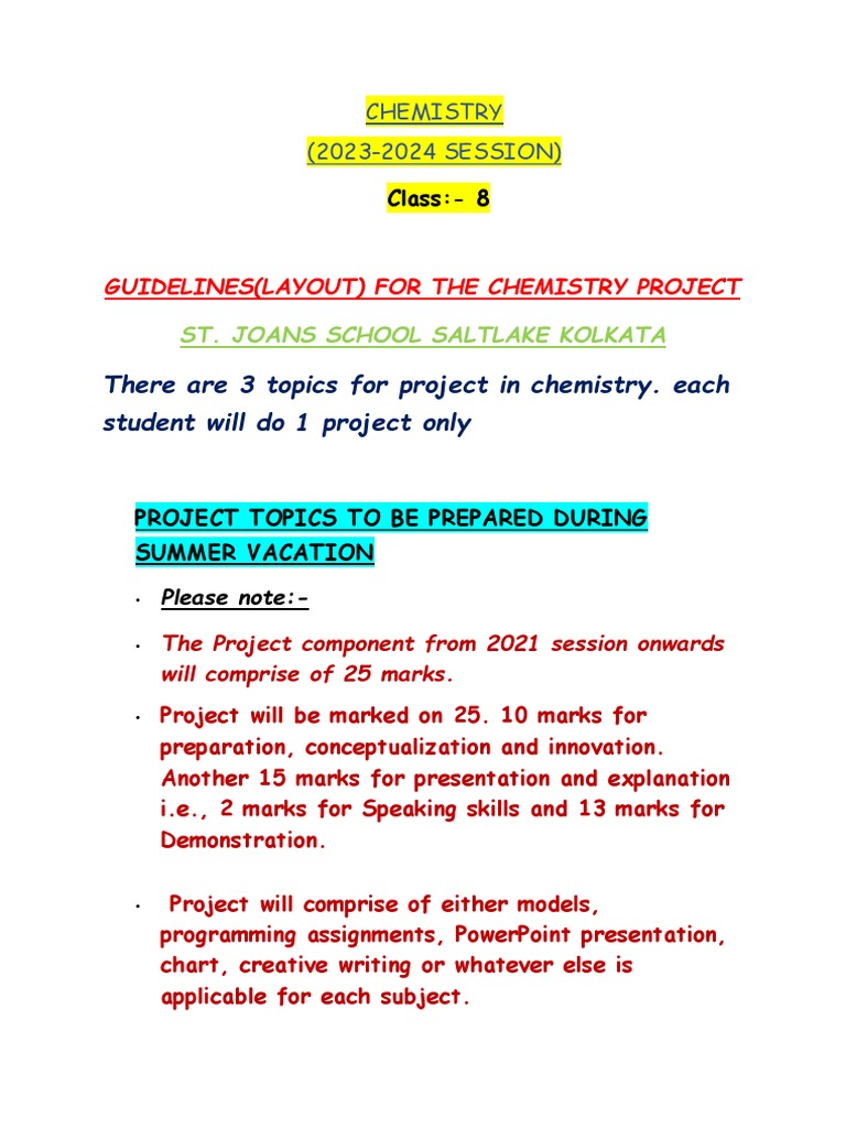 Class 8 Chemistry Project Guidelines | PDF | Chemistry | Chemical Reactions