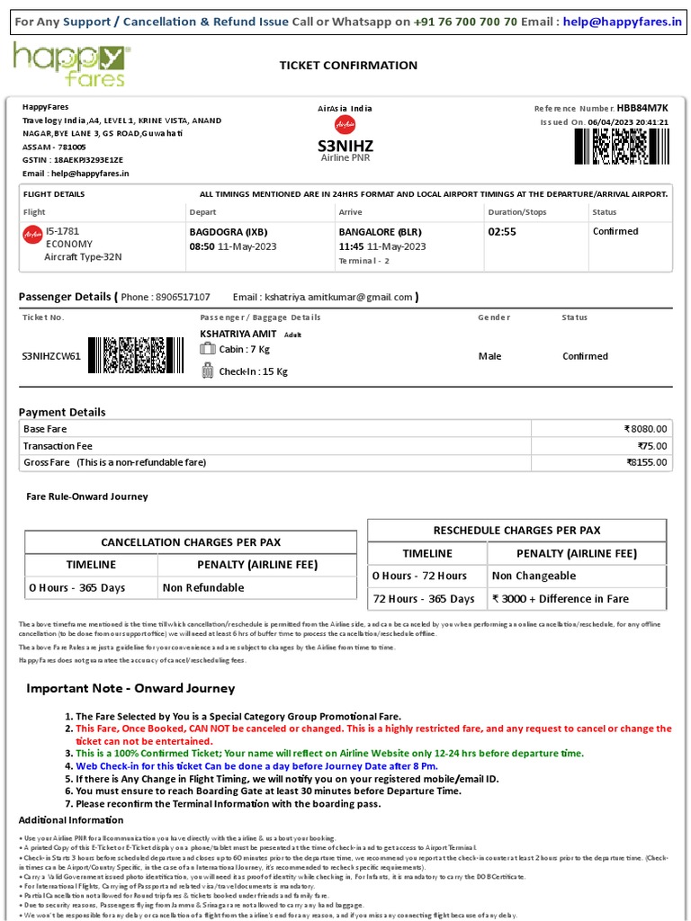 Ticket Confirmation PDF Aviation Transport