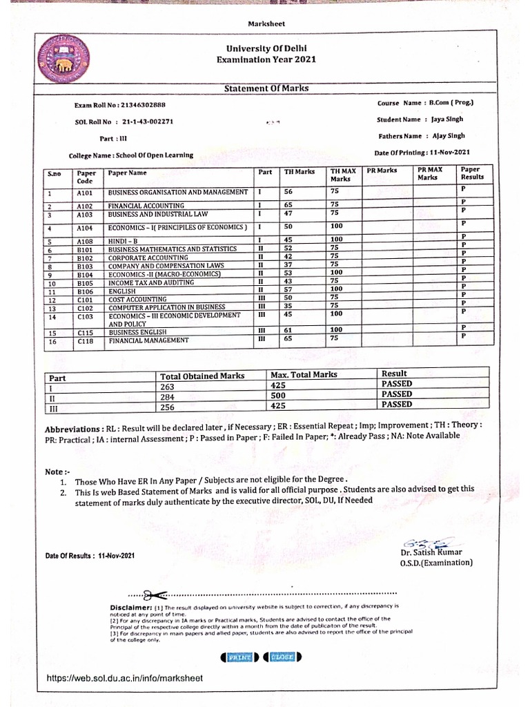 GARDUATION MARKSHEET PDF