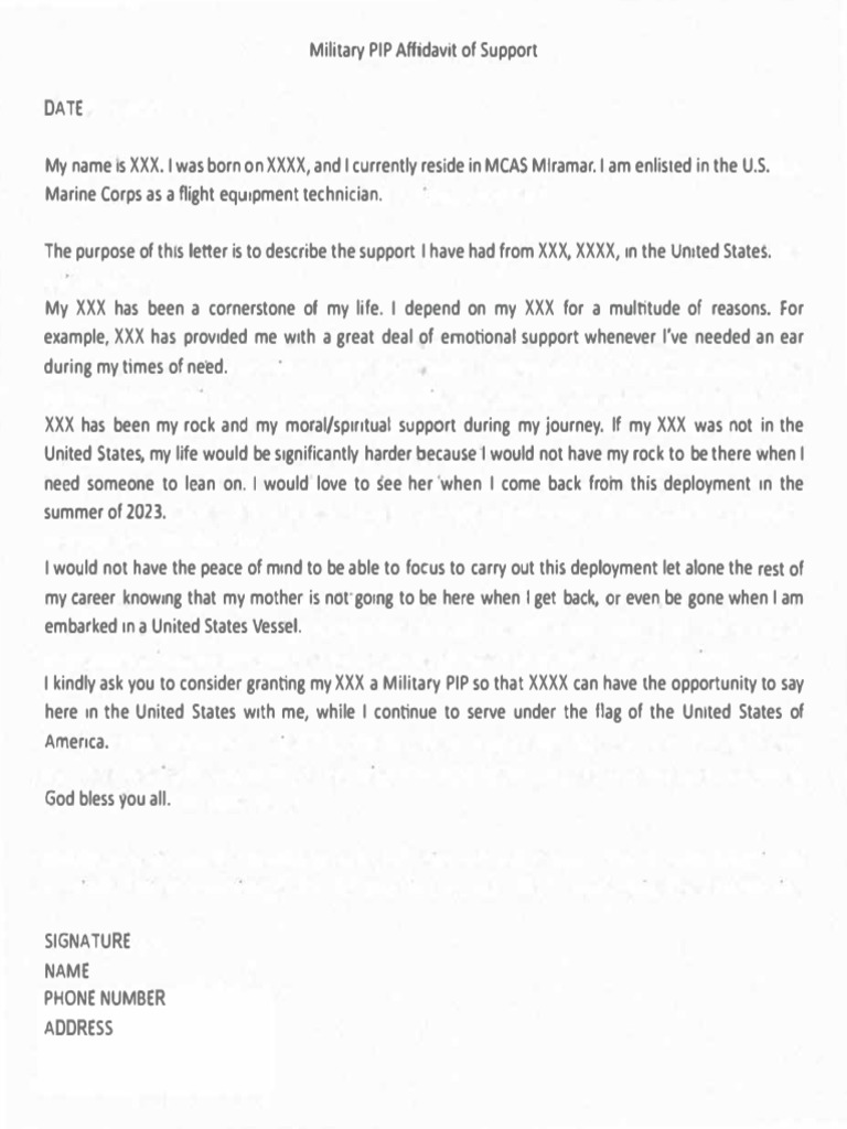 Military affidavit pip letter pdf
