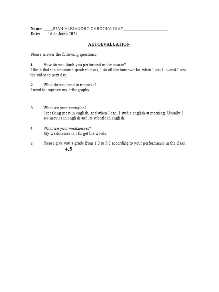 Autoevaluation-Juan Alejandro Cardona Diaz | PDF