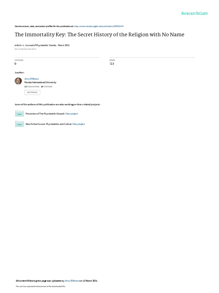 The Immortality Key The Secret History Of The Religion Pdf Entheogen