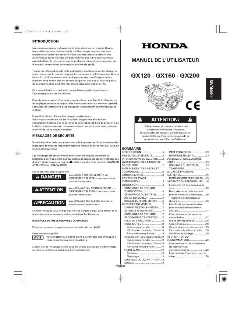Notice Honda GX160 | PDF