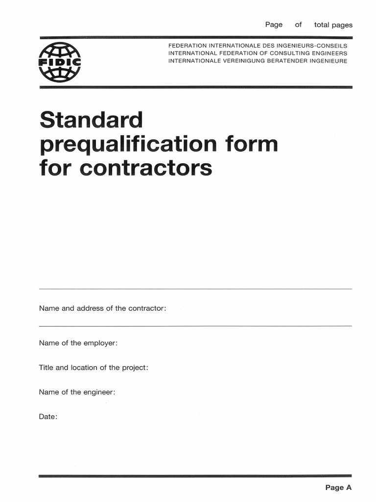 Standard Prequalification Form For Contractors | PDF