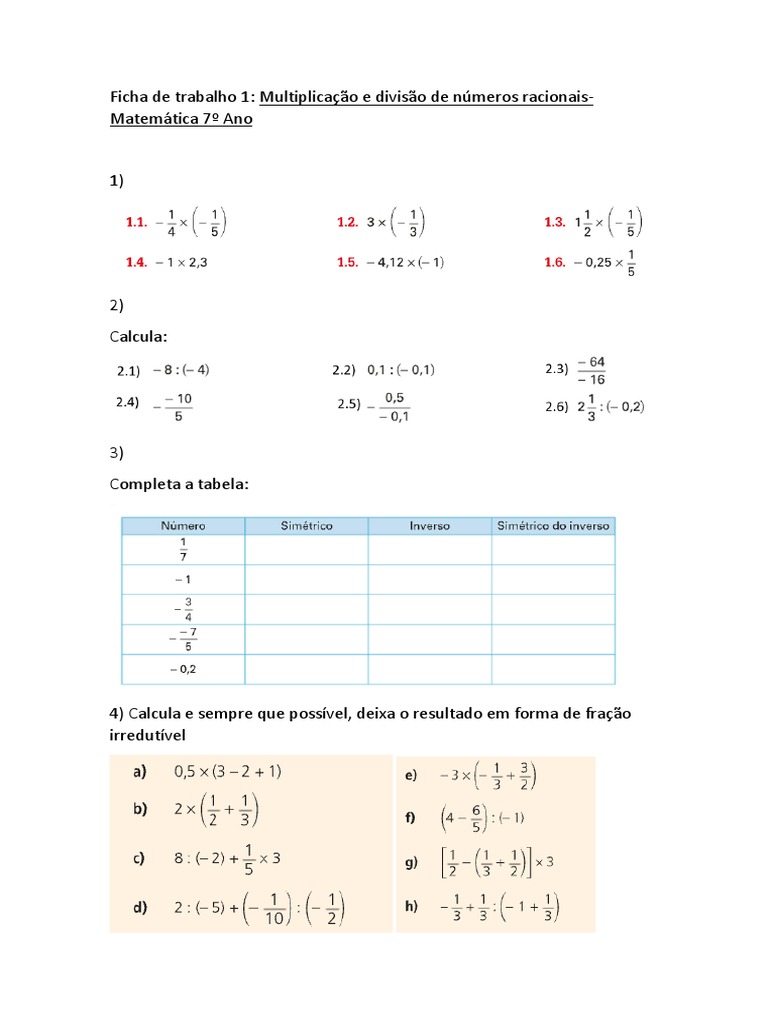 Multiplicação e Divisão de Números Racionais | PDF | Computadores