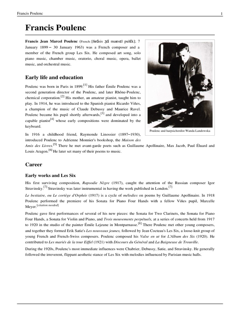 Francis Poulenc: Life and Compositions | PDF | Performing Arts