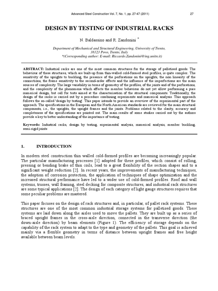 Design by Testing of Industruial Racks | PDF | Buckling | Beam (Structure)