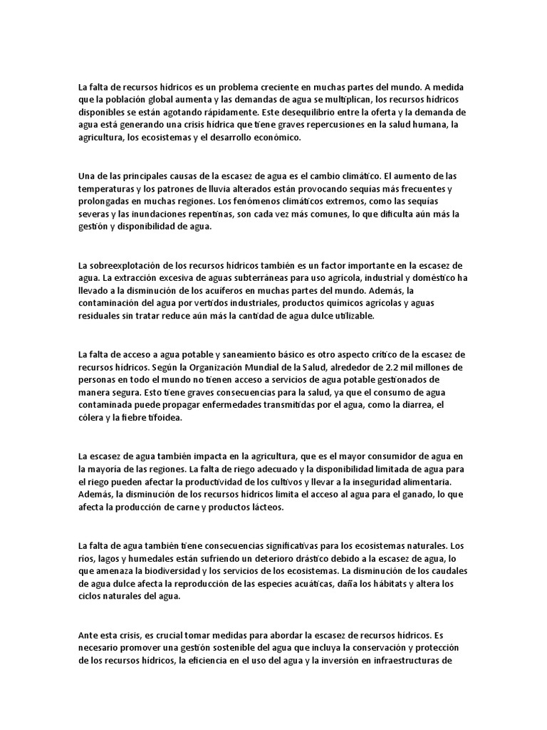 La Falta de Recursos Hídricos | PDF | Agua | Escasez de agua