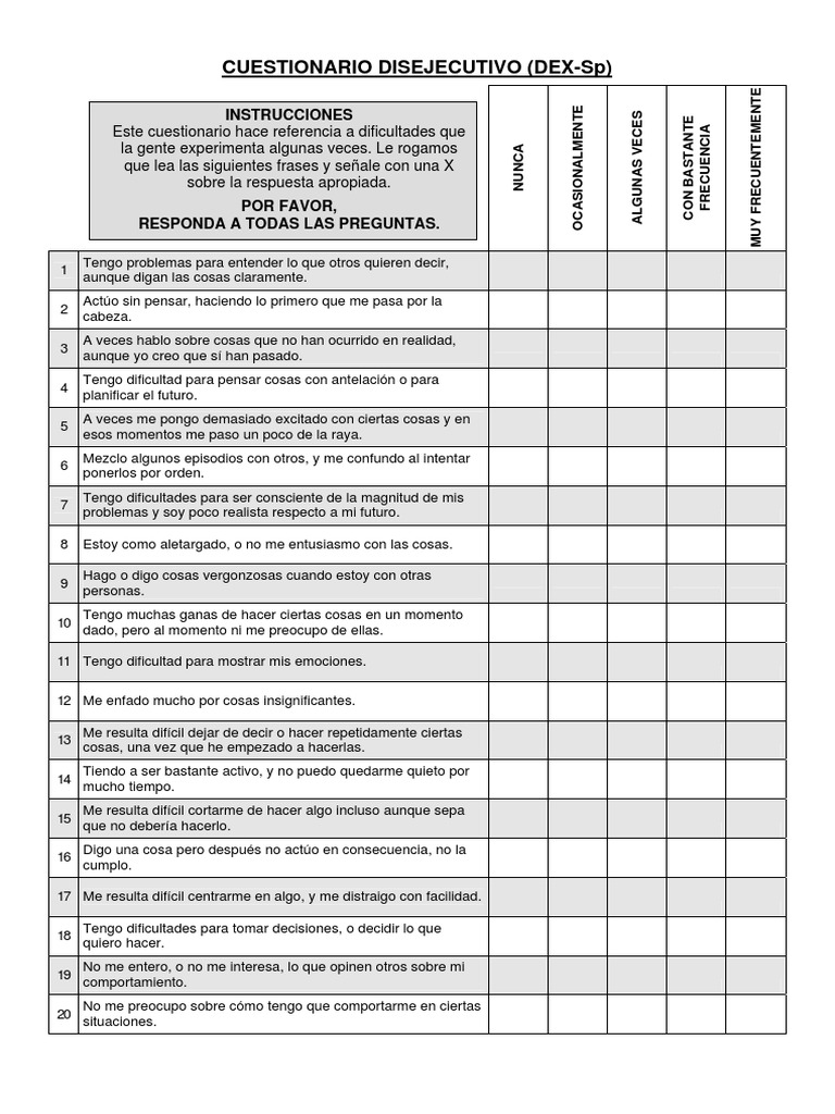 Cuestionario DEX-Sp sobre Dificultades | PDF