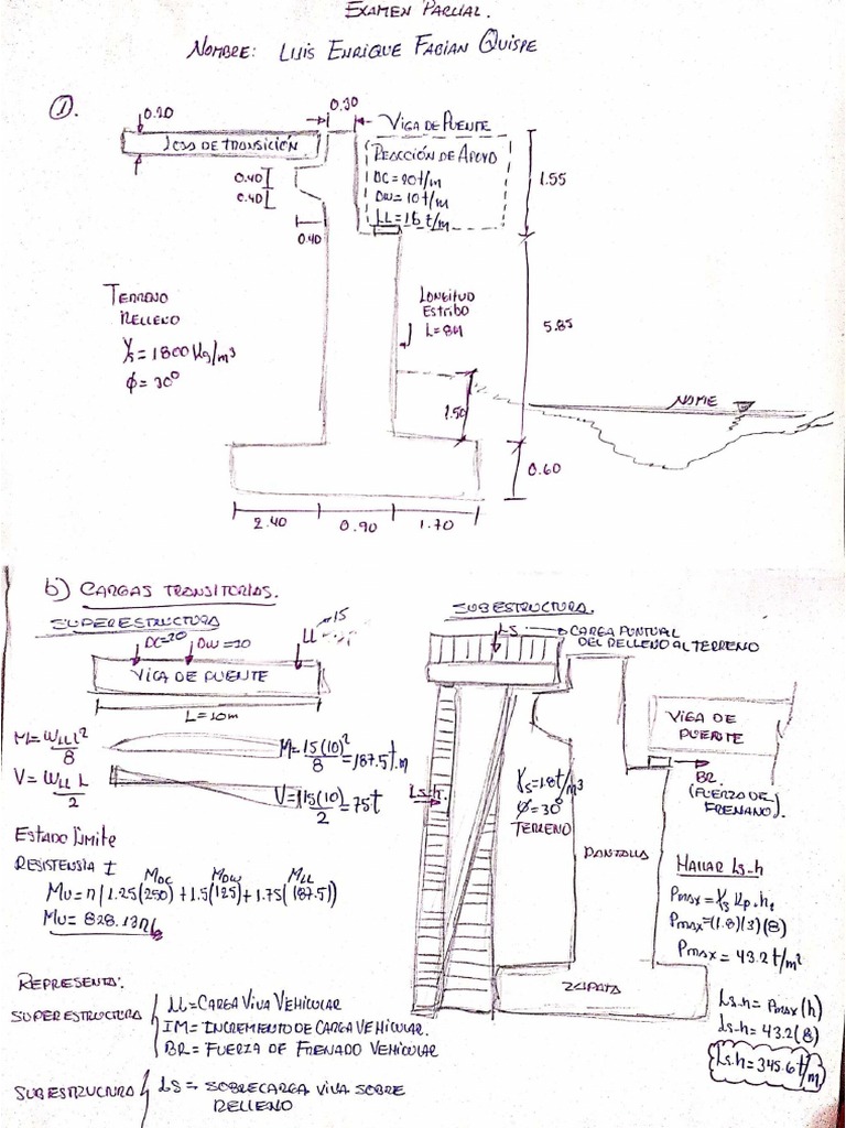 Examen+Parcial+de+Puentes+y+Obras+de+Arte+ Fabian+Quispe+Luis+Enrique | PDF