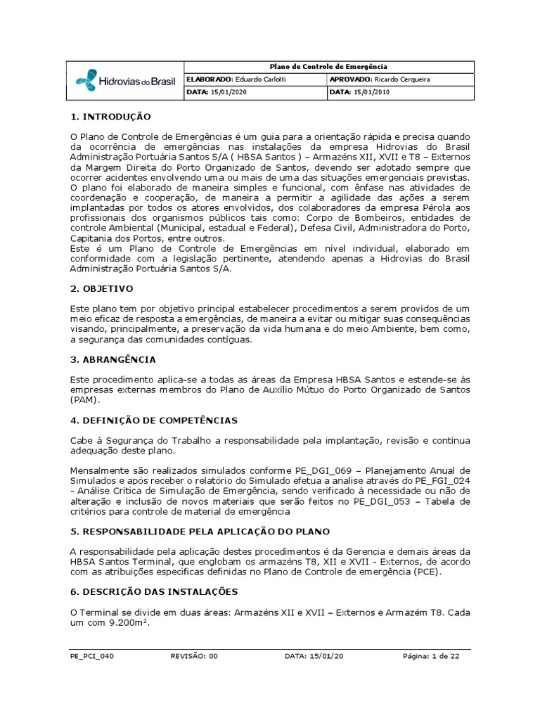 Anexo 8.2.5-1 Plano de Controle de Emergencia Pce (1) | PDF | Armazém ...