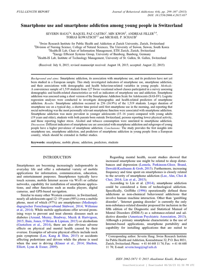 Smartphone Use and Smartphone Addiction Among Young People in ...