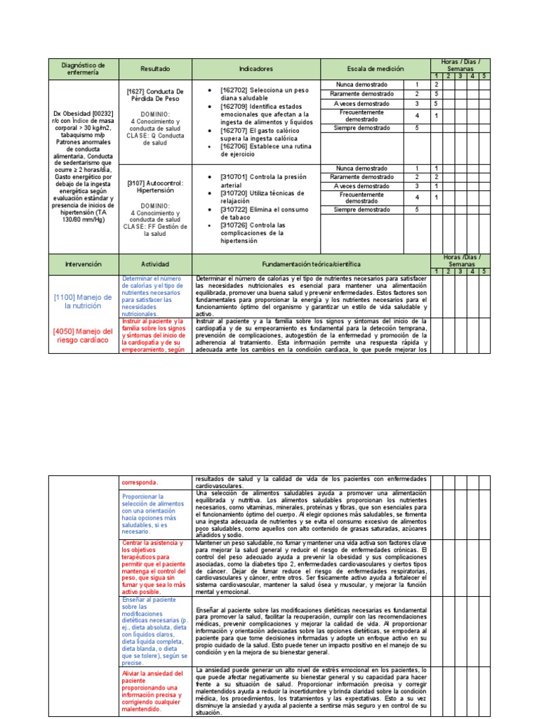Formato de Plan de Cuidados | PDF | Nutrición | Dieta y nutrición