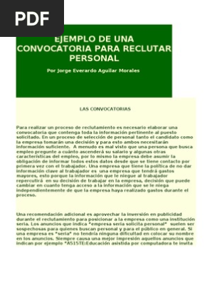 Ejemplo De Una Convocatoria Para Reclutar Personal Pdf Reclutamiento Informacion