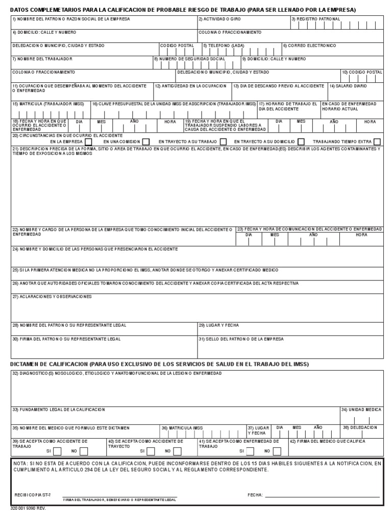 Formato ST-7 IMSS para Riesgo de Trabajo | PDF | Salud y bienestar ...