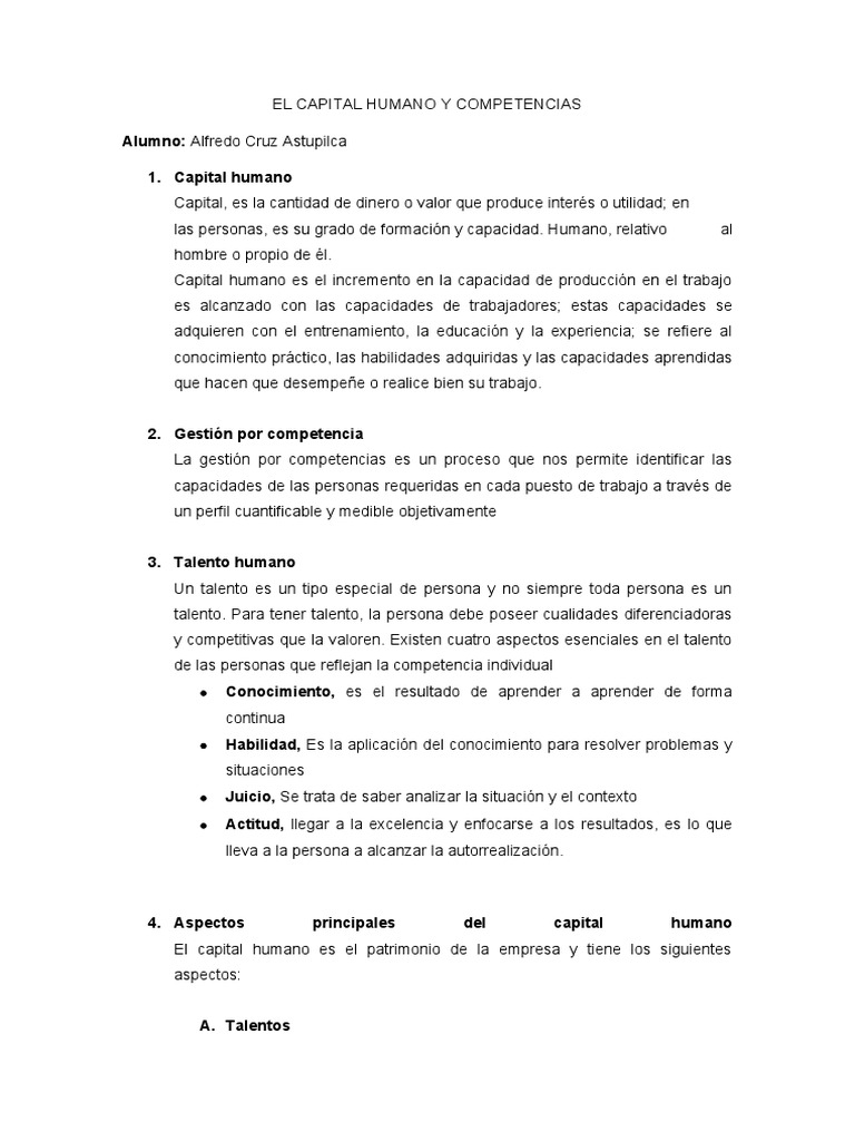 El Capital Humano y Competencias | PDF | Conocimiento | Capital humano