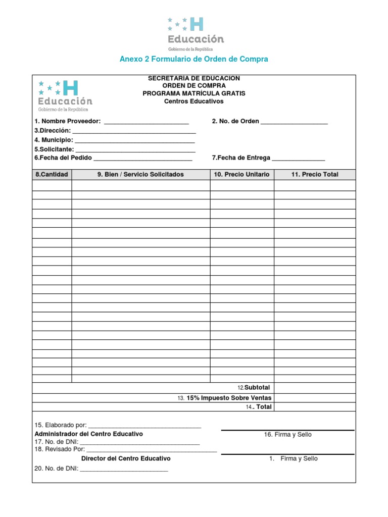 Formulario de Orden de Compra Educativa | PDF