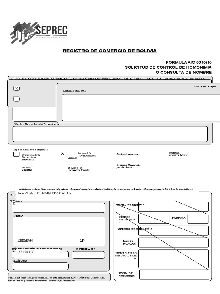 Formulario 010 Homonomia | PDF