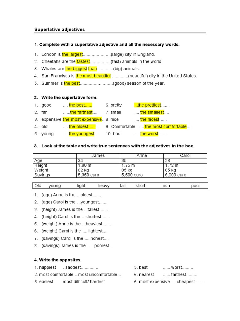 Superlative Adjectives Practice | PDF