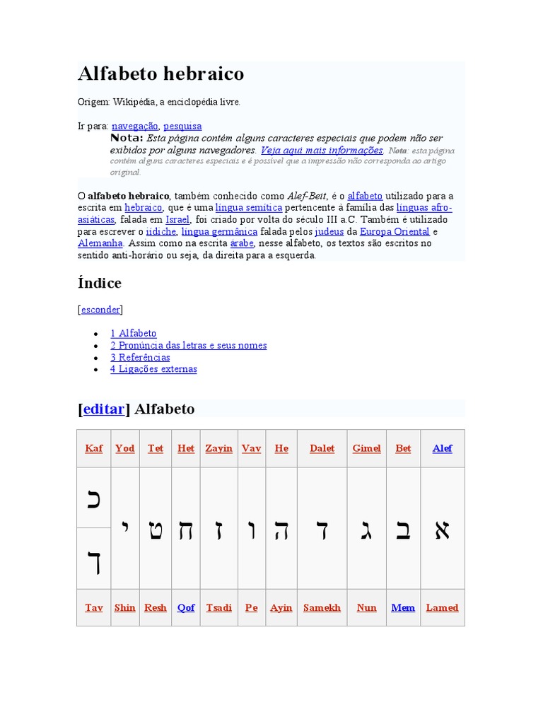 Alfabeto hebraico | PDF | Idioma hebreu | Alfabeto