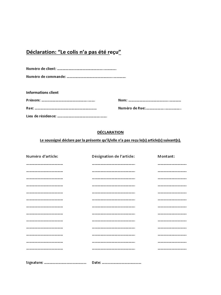 FR Declaration Missing Parcel PDF