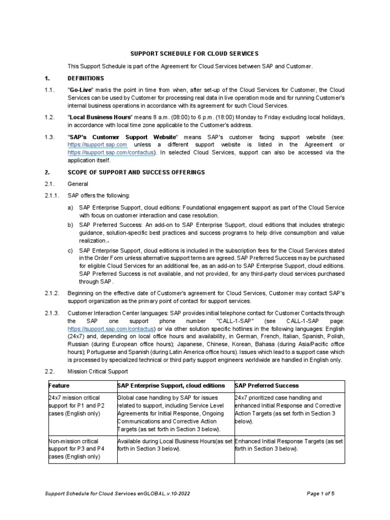 B - Support Schedule For Cloud Services | PDF | Cloud Computing | Web ...
