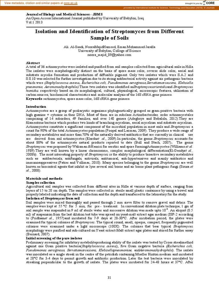 Isolation and Identification of Streptomyces From Different Sample of ...