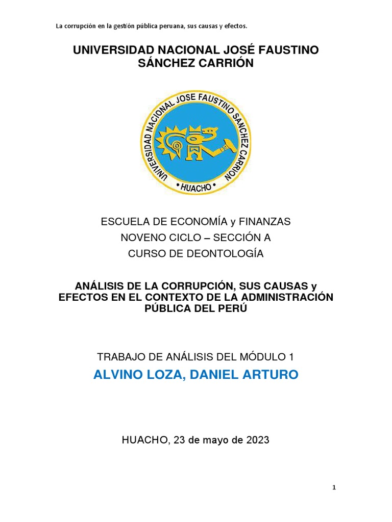Corrupción En La Administración Publica Del Perú Causas Y Efectos
