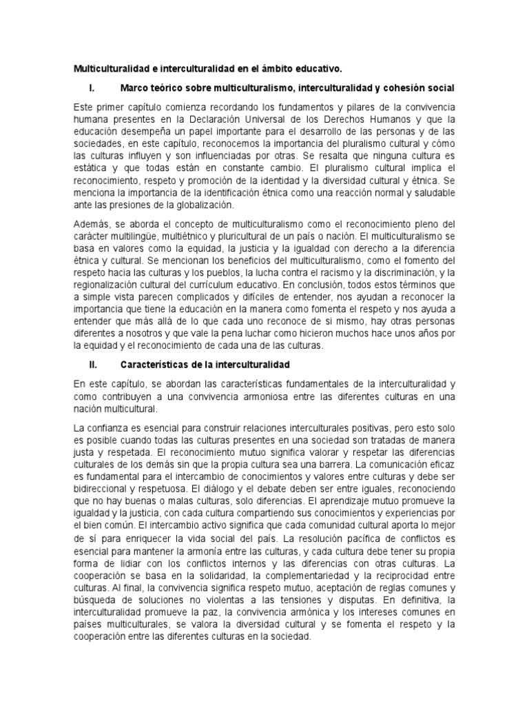 Multiculturalidad e Interculturalidad en El Ámbito Educativo | PDF ...