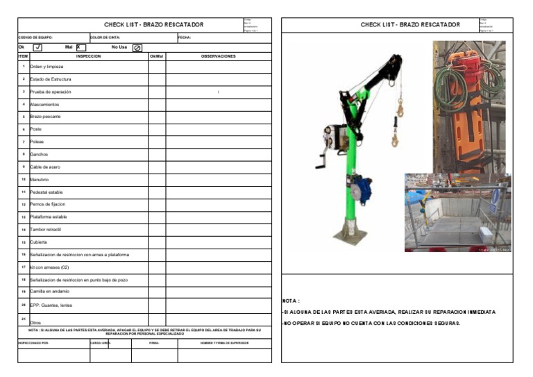 Formato Check List Brazo Rescatador Mensual PDF