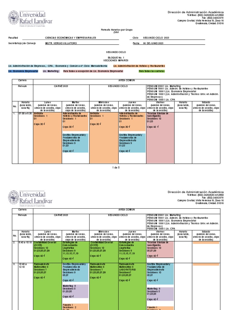 Horarios Segundo Ciclo 2023 - Facultad de Ciencias Económicas | PDF ...