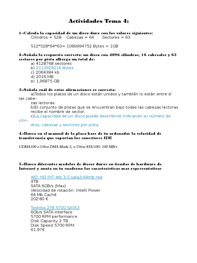 Cálculo y Capacidad de Discos Duros | PDF | Disco duro | Hardware de la ...
