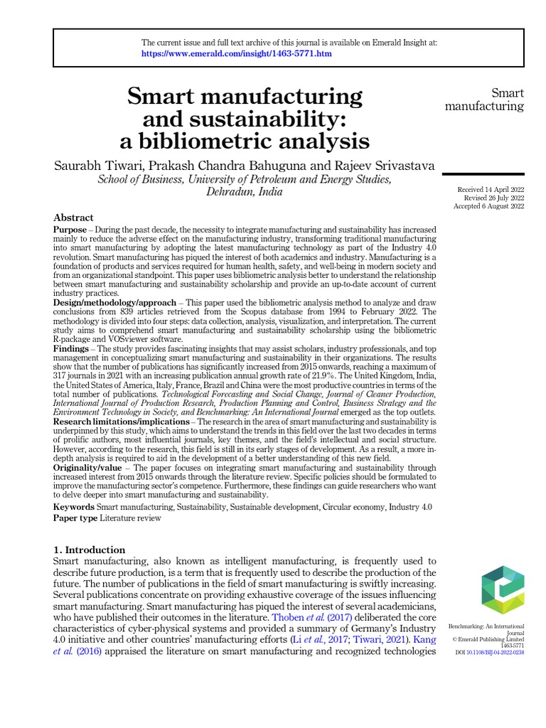Bibliometric Analysis of Smart Manufacturing | PDF | Information ...