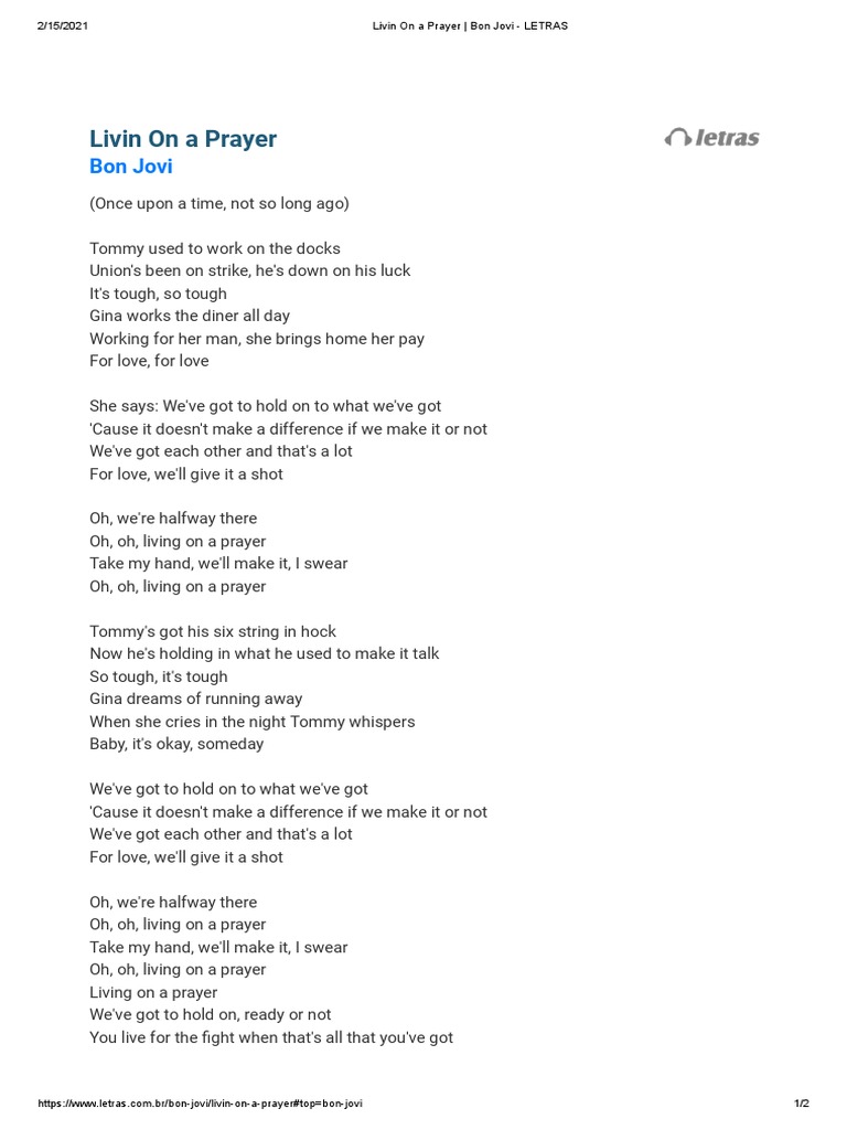 Livin On A Prayer - Bon Jovi - LETRAS | PDF